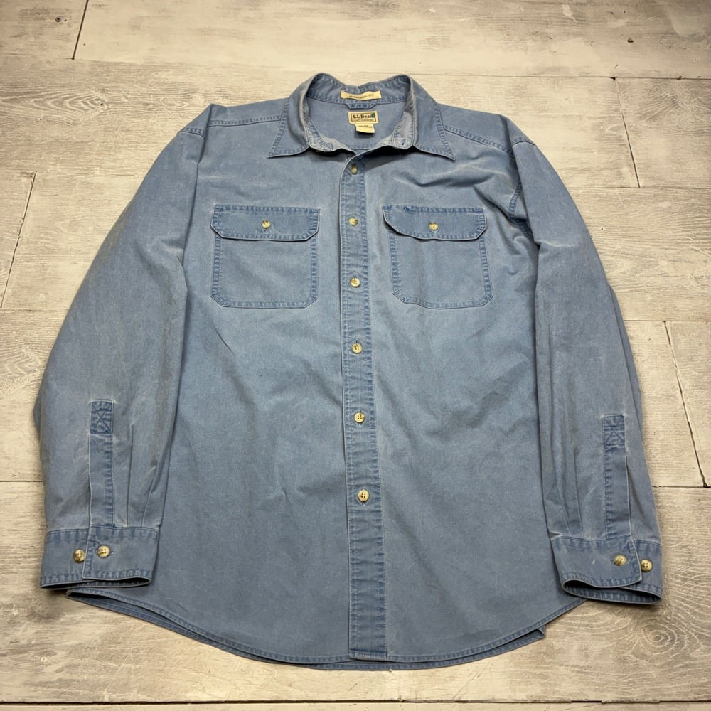 LL Bean Chamois Shirt Mens L Blue Traditional Fit Long Sleeve Button Up 270133